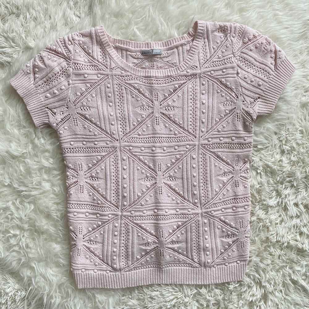 Kaily K Cotton Blend Sweater in Pale Pink, size L